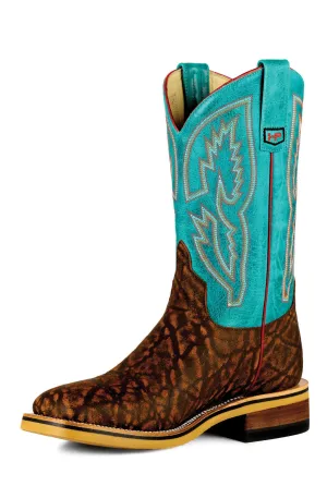 Horse Power Mens Cognac Eleprint Turquoise Leather Work Boots