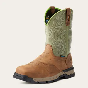 Ariat Men's Brown Rebar Flex Broad Square Toe Waterproof Western Work Boots with Green Tops