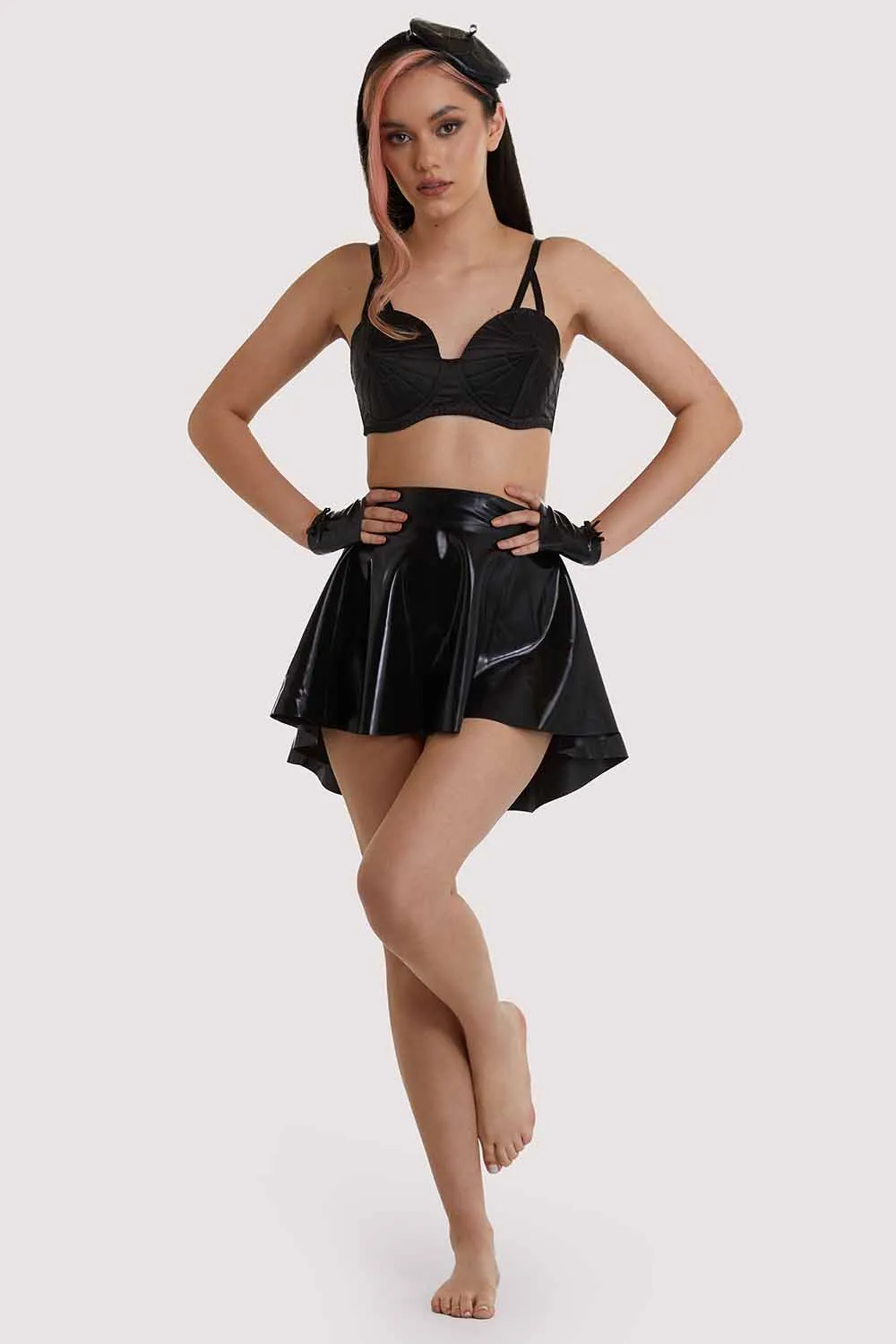 Black Latex Flippy Skirt