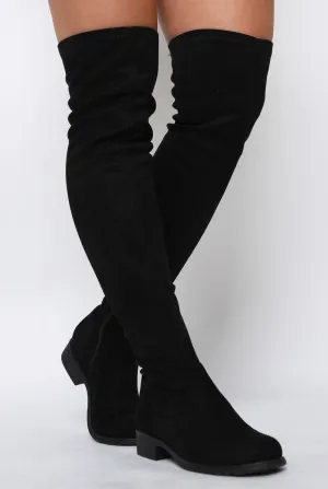 Black Suede Flat Over The Knee Boots - Charmony