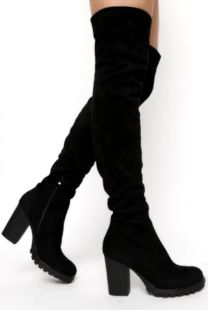 Black Suede Over The Knee Boots - Juno