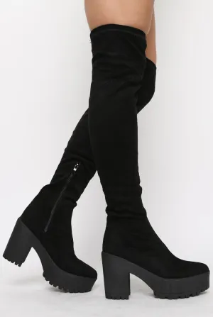 Black Suede Over The Knee Boots - Loren