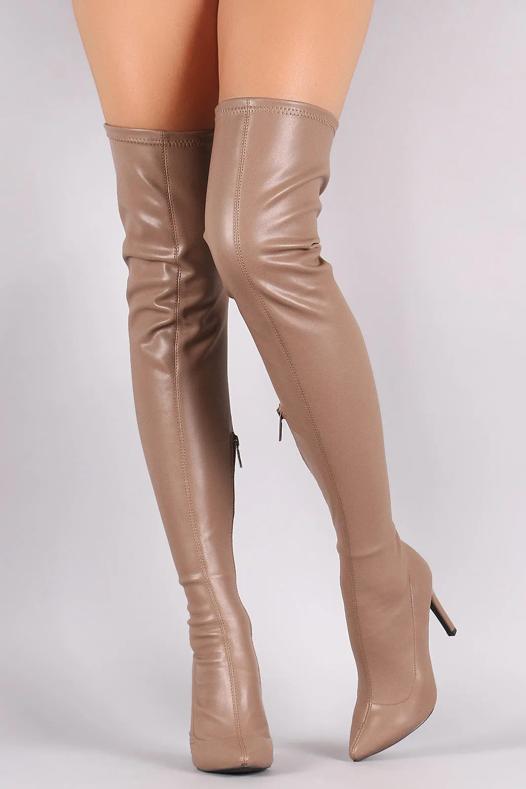 Breckelle Stretch Leather Pointy Toe Stiletto Heel Boots