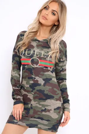 Camo Slogan Hooded Dress - Ramona