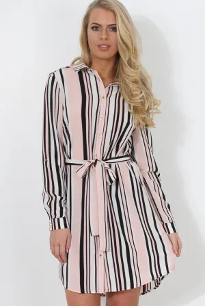 Cayla Pink Striped Shirt Dress