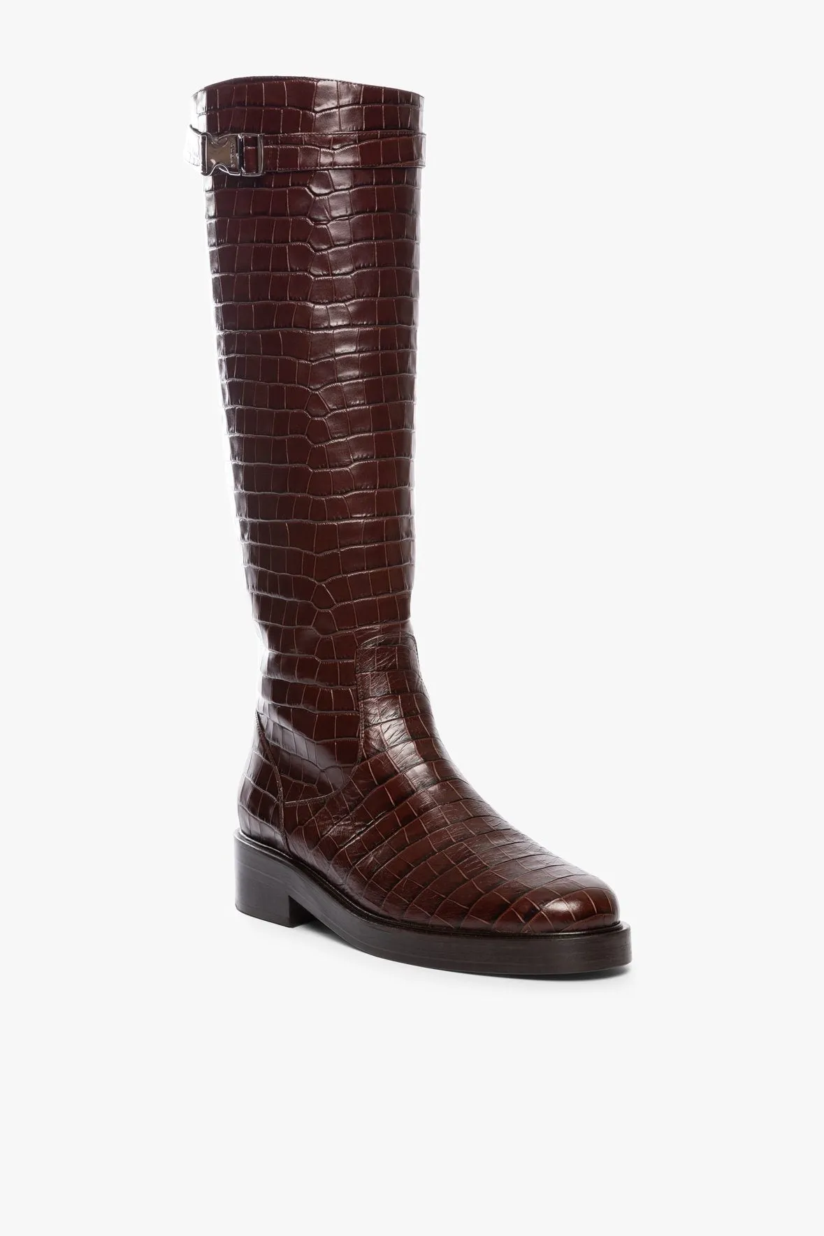 CLAUD BUCKLE RIDING BOOT | MAHOGANY CROC EMBOSSED