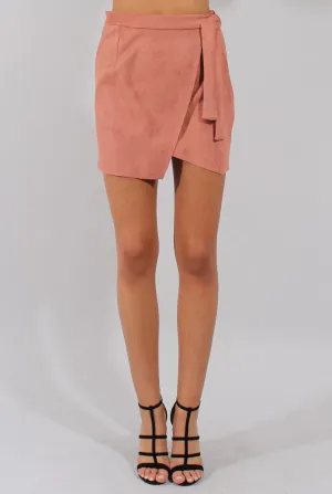 Dark Pink Suede Wrap Around Skirt - Emory