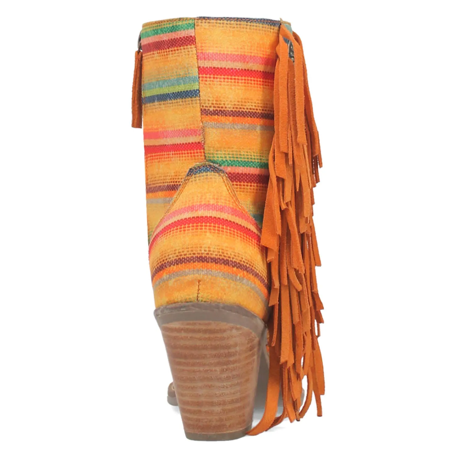 Dingo Womens Chili Pepperie Yellow Multi Textile Fringe Ankle Boots