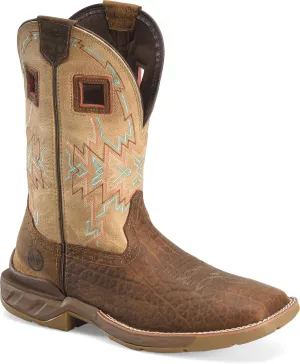 Double H Brown Buffalo Print Broad Square Toe Roper Boots