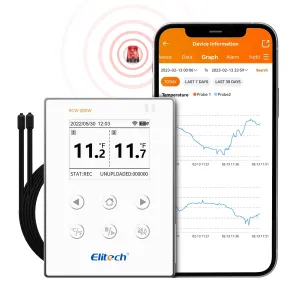 Elitech Wireless Digital Data Logger Remote Real-Time Temperature Monitor Cloud Data Storage SMS/Email/APP/Web Alarm, WiFi Dual External Temp Probe, RCW-800W-TDE(-40~176℉) with FREE Cloud Service