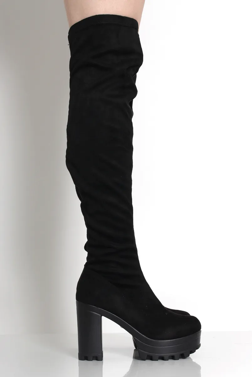 Emilie Black Over The Knee Suede Boots