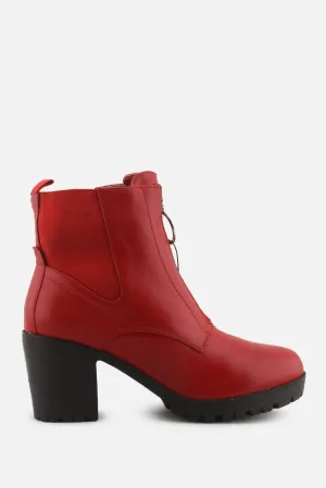 European Brand Zipper Block Heels Ankle Boots | 100% Synthetic Leather