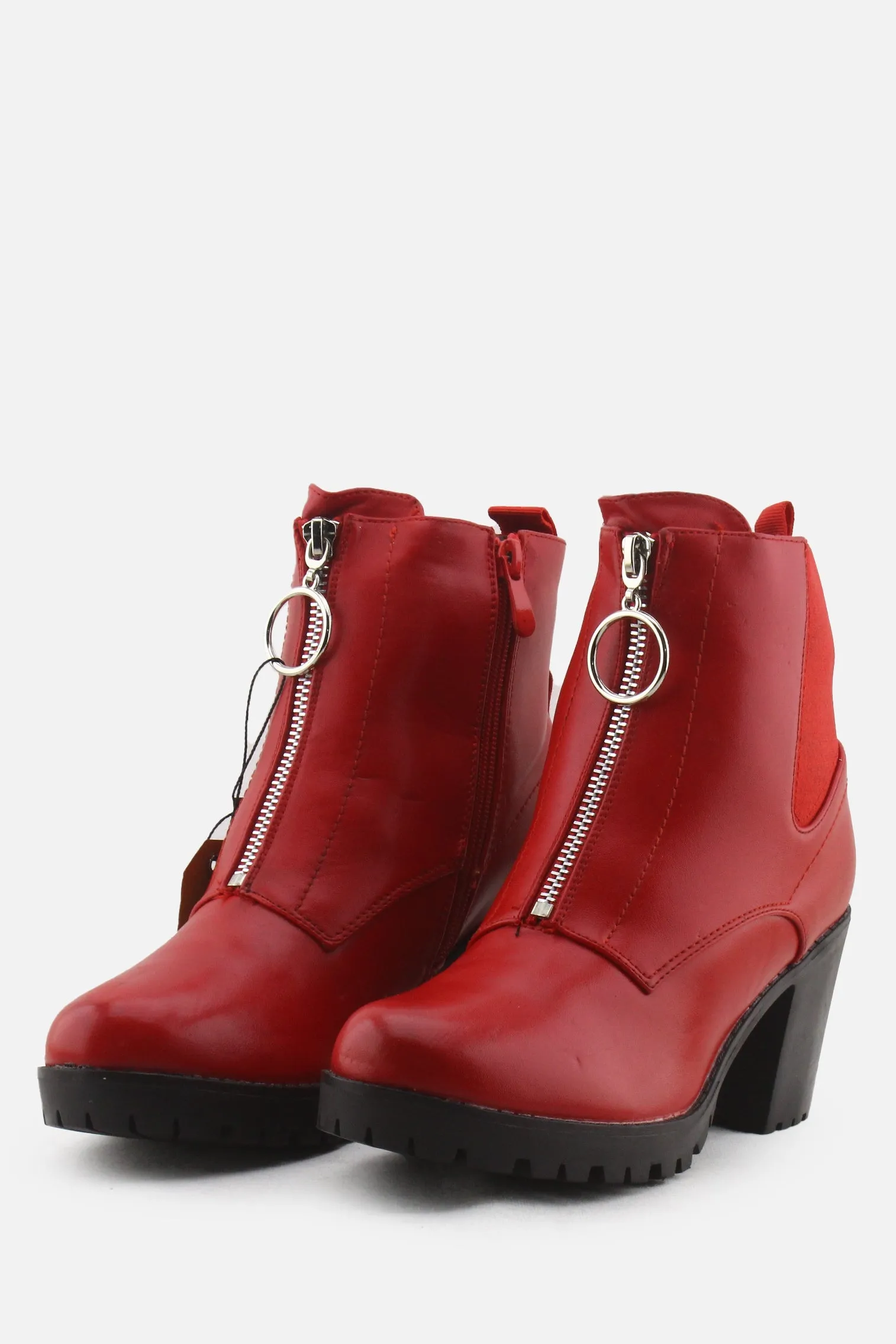 European Brand Zipper Block Heels Ankle Boots | 100% Synthetic Leather