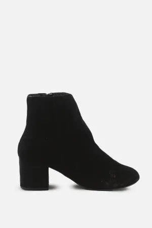 European Brand Zipper Block Heels Ankle Boots | Suede