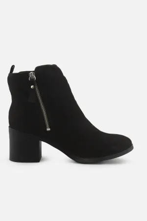 European Brand Zipper Block Heels Boots | Suede