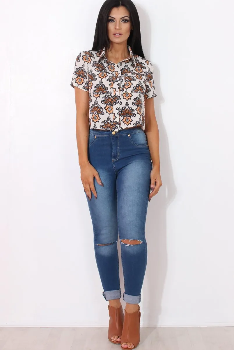 Fern Rust Floral Crop Shirt