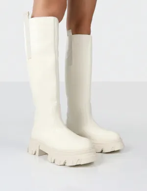 Genius Off White Knee High Chunky Sole Boots