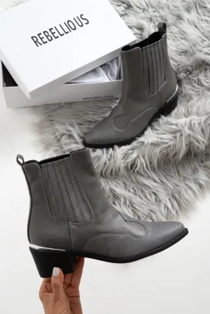 Grey PU Cowboy Ankle Boots - Keko