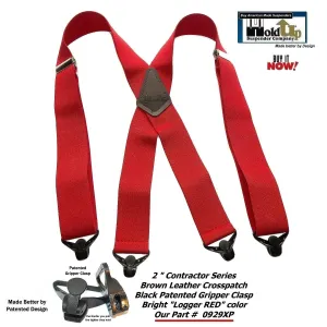 Holdup Heavy Duty Logger RED 2" Wide X-back Work Suspenders with USA Patented Gripper Clasps