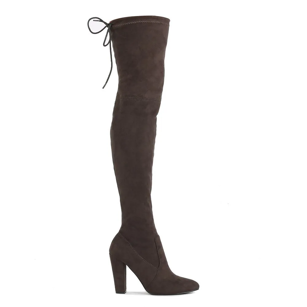 Janine Over the Knee Boots in Dark Taupe Faux Suede