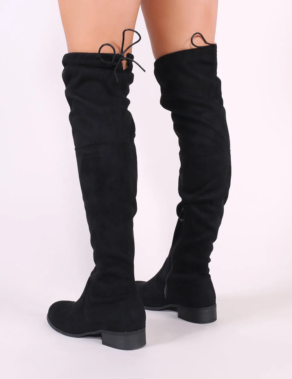 Joy Over the Knee Boots in Black Faux Suede