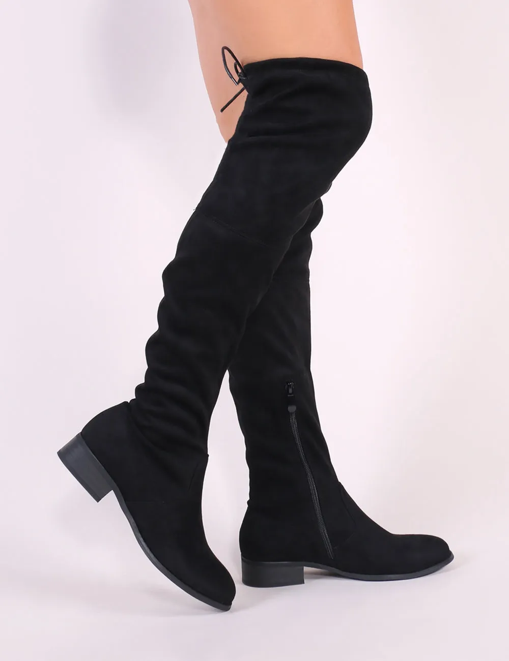 Joy Over the Knee Boots in Black Faux Suede