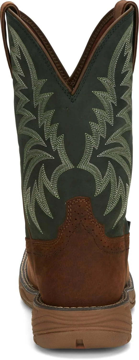 Justin 11in Mens Forest Green Rush Leather Cowboy Boots