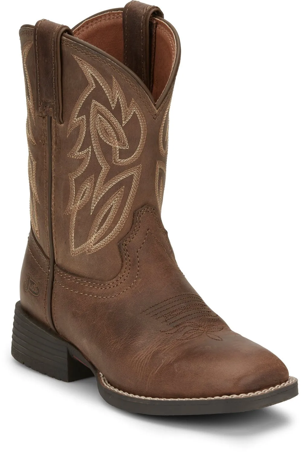 Justin 8in Square Toe Dusky Canter Junior Leather Cowboy Boots