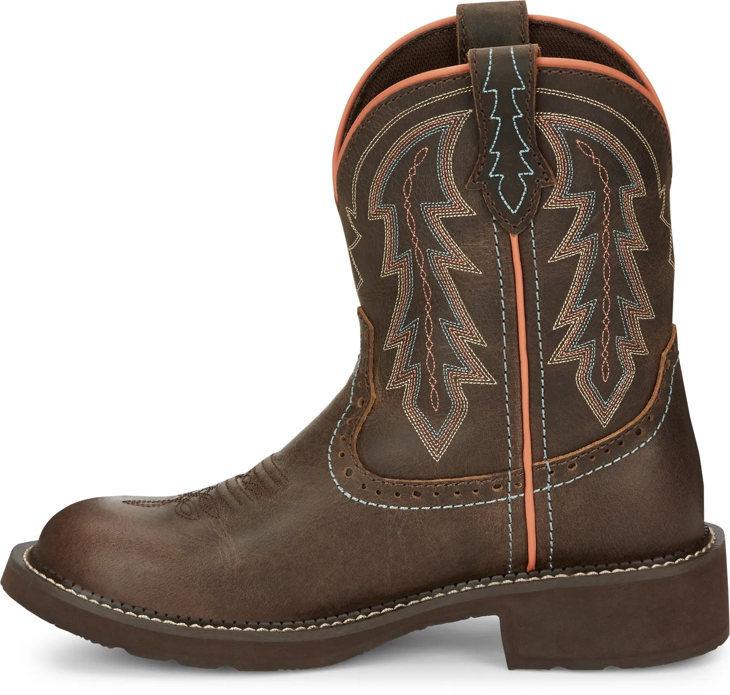 Justin 8in Water Buffalo Womens Bay Brown Lyla Leather Cowboy Boots