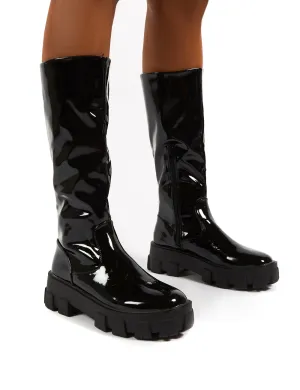 Karma Black Chunky Sole Knee High Boots