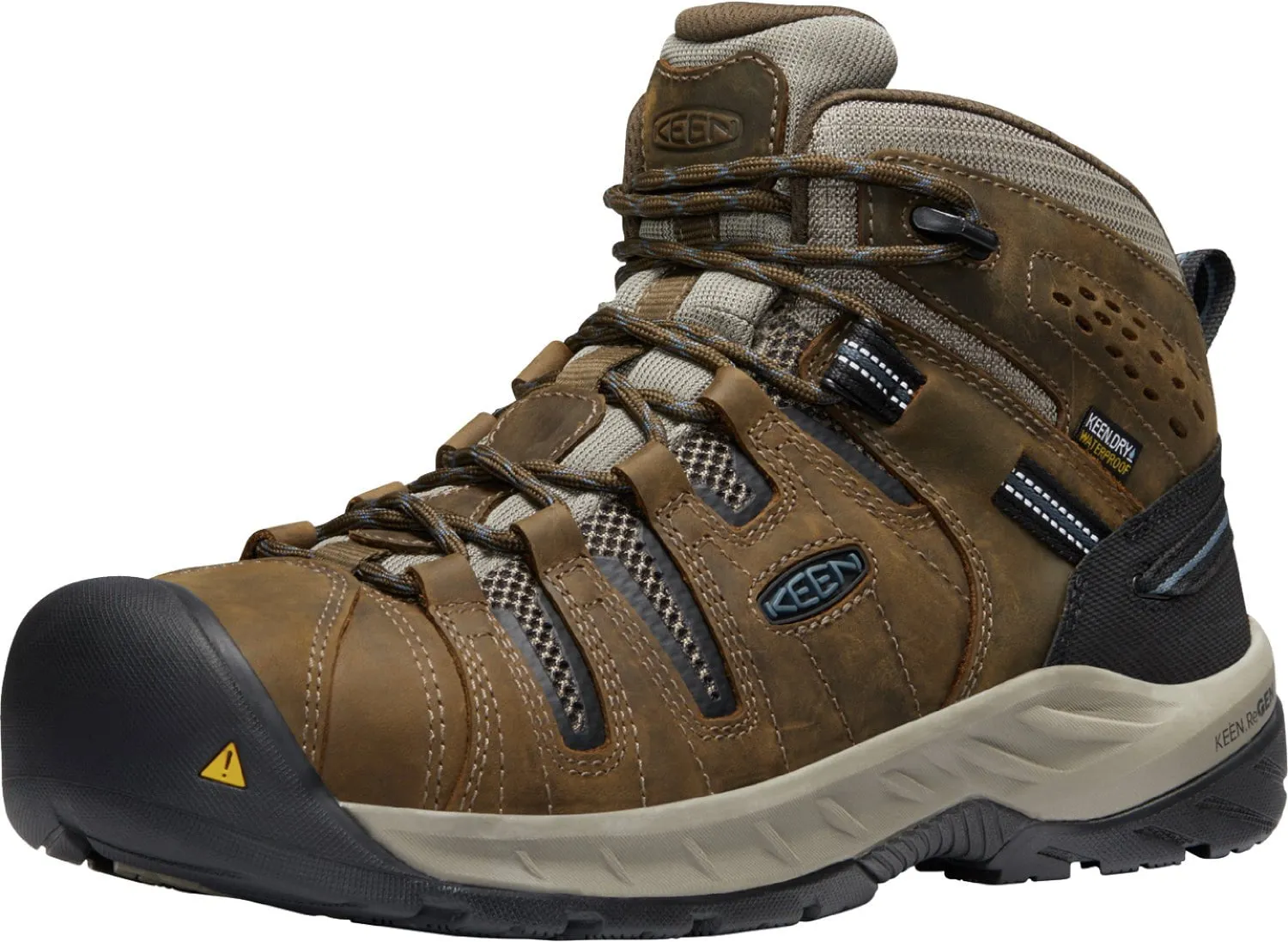 Keen Utility Mens Flint II Mid WP Cascade Brown/Orion Blue Leather Work Boots