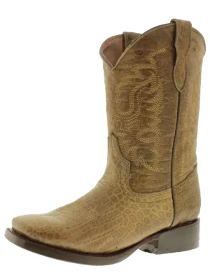 Kids Toddler Light Brown Leather Cowboy Boots Sea Turtle Print