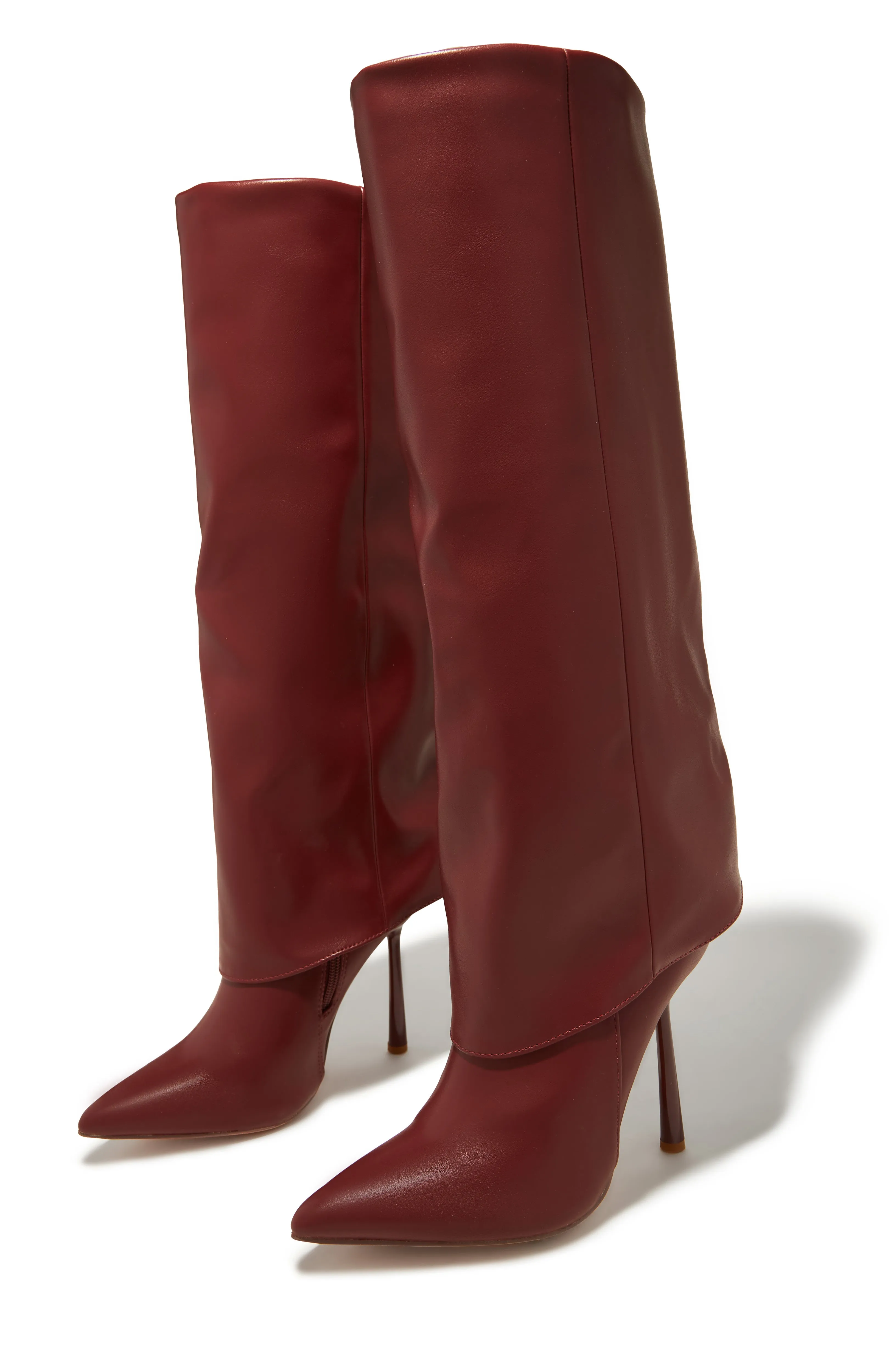 Kourt Knee High Heel Boots - Burgundy