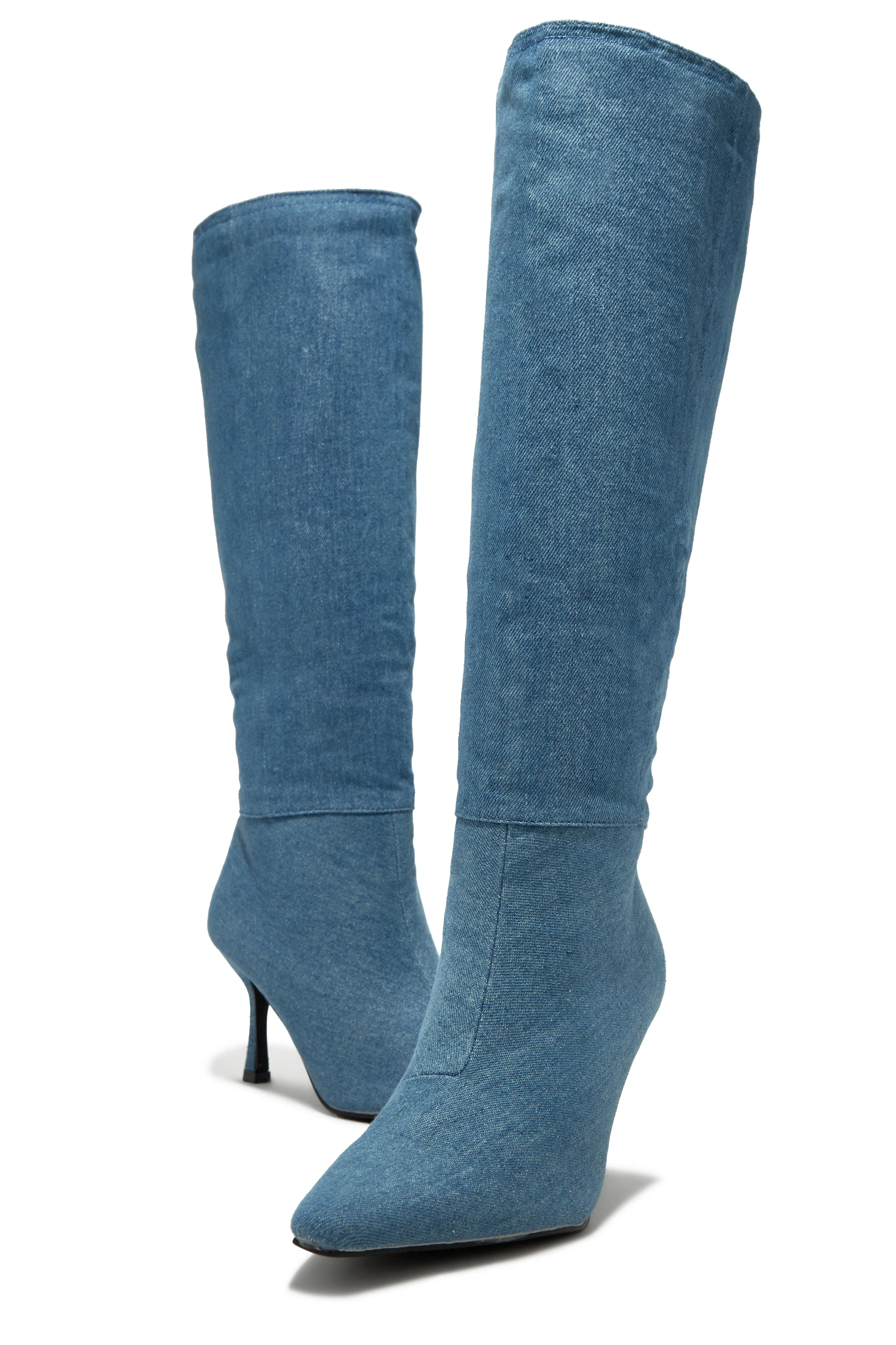 Lolita Slouched Knee High Boots - Denim