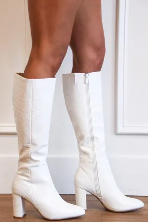 Martha Croc Knee High Boots: White