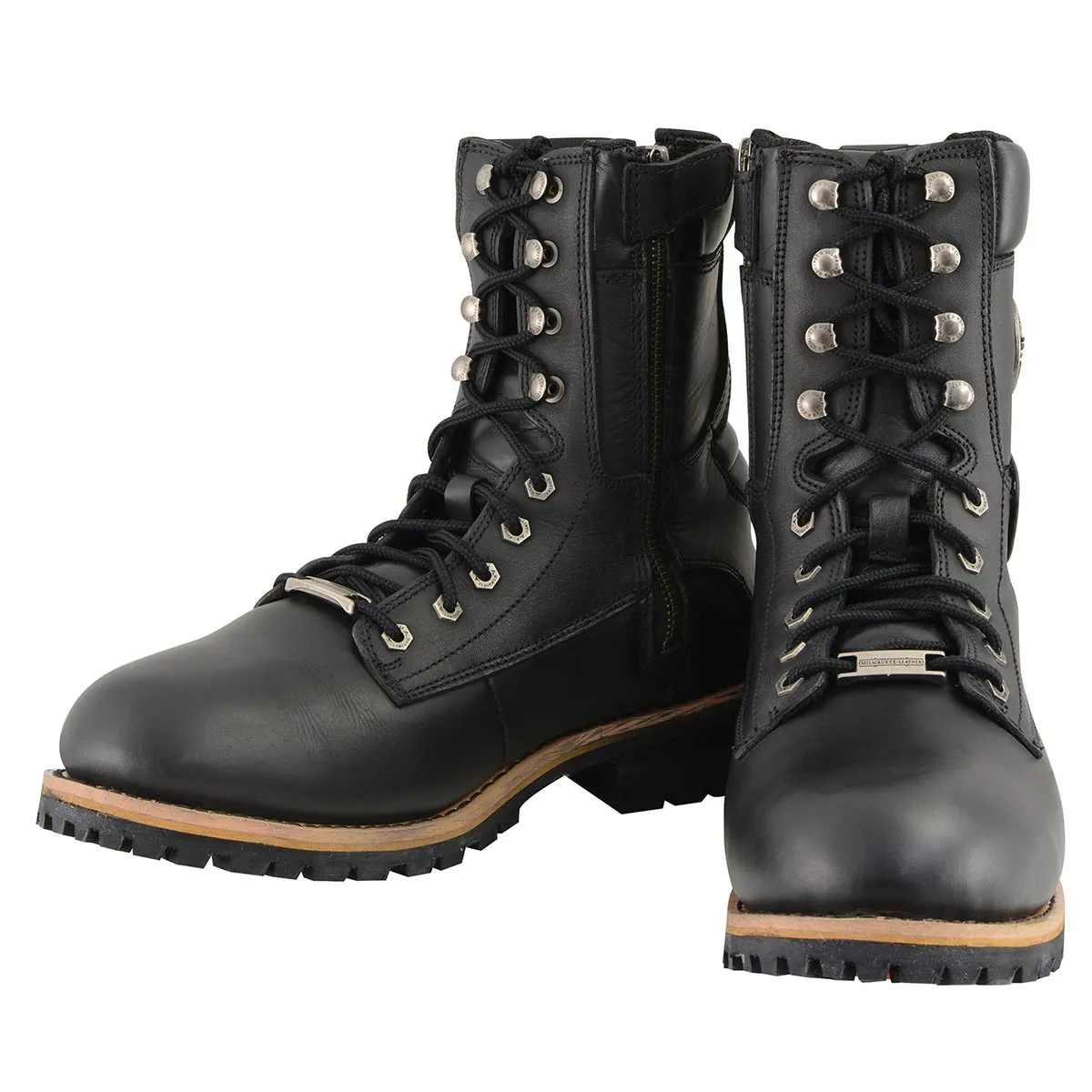 Milwaukee Leather Men's Classic Black Leather Lace-Up Logger Boots w/