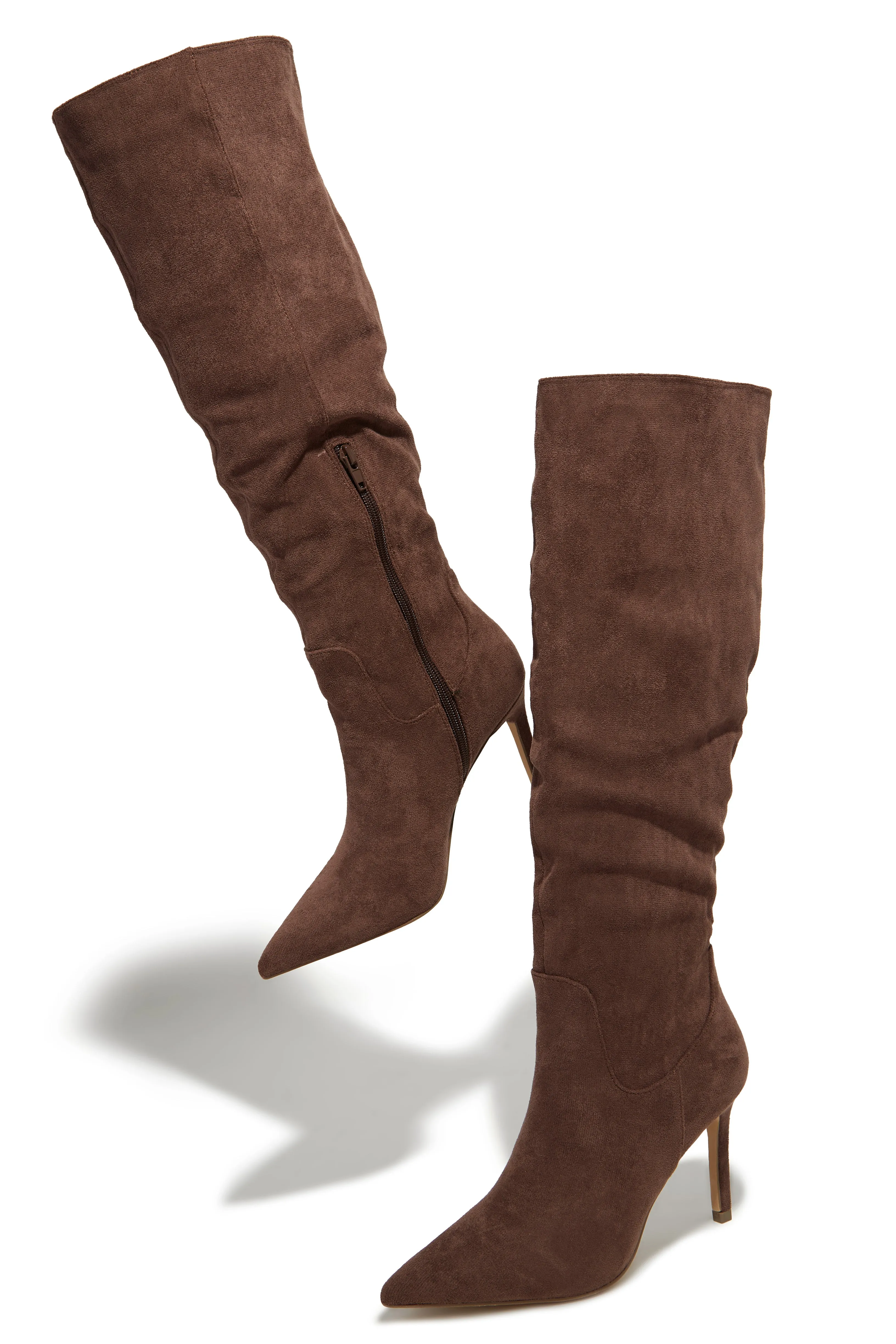 Nissa Knee High Heel Boots - Brown