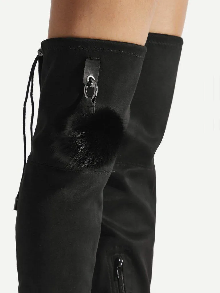 Pom Pom Decorated Over The Knee Boots