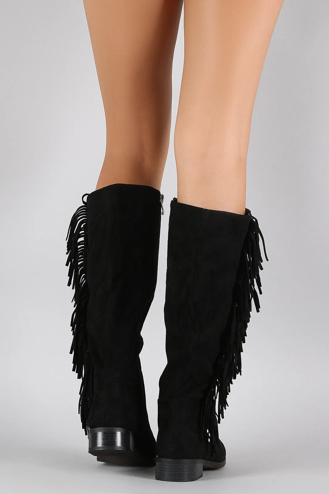 Qupid Studs and Fringe Knee High Boots