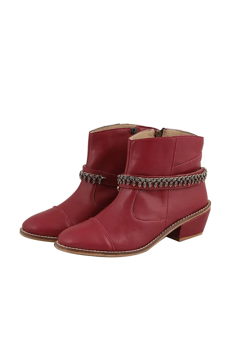 Red Leather Ankle Boots