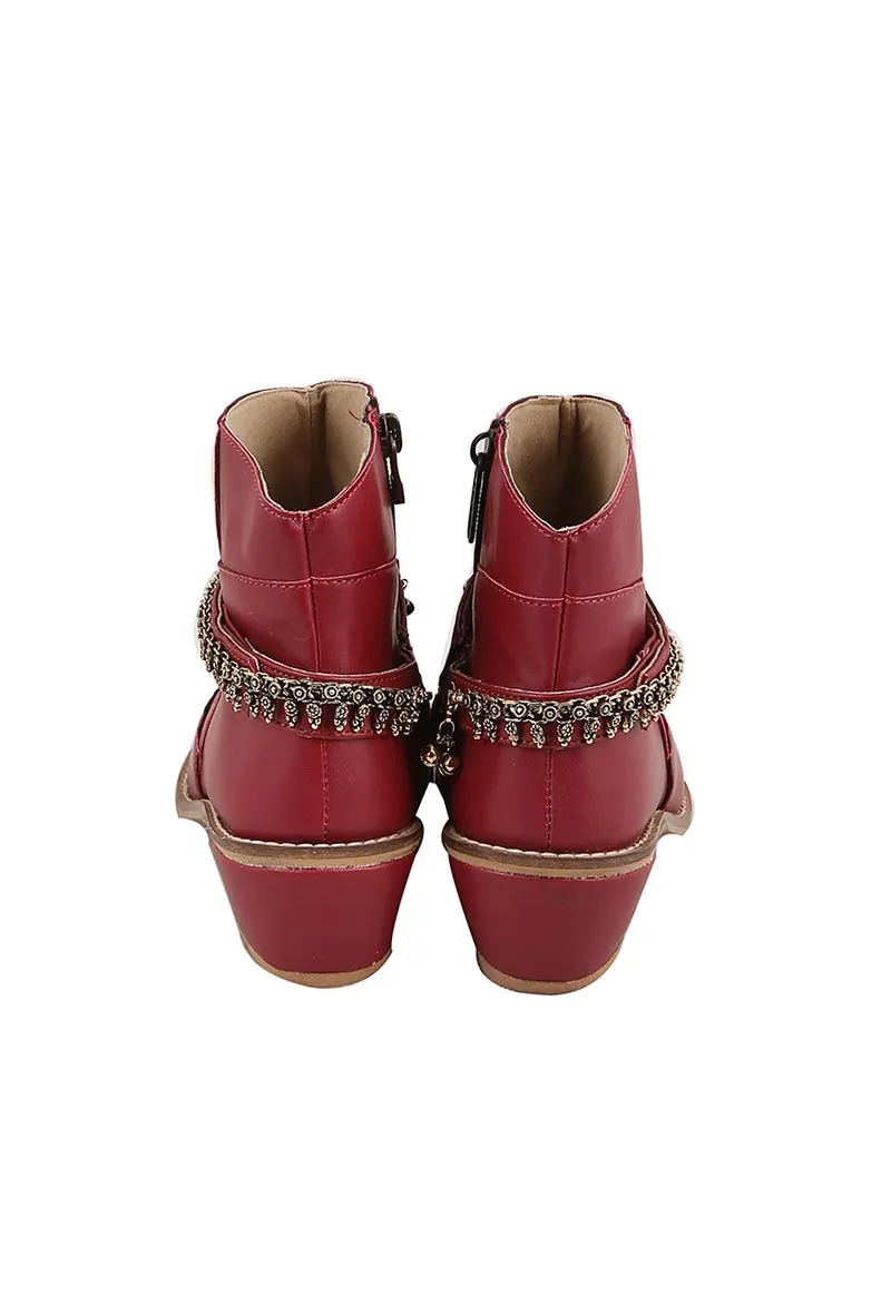 Red Leather Ankle Boots