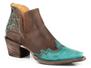 Roper Womens Roper Allure Brown/Turquoise Leather Ankle Boots 9