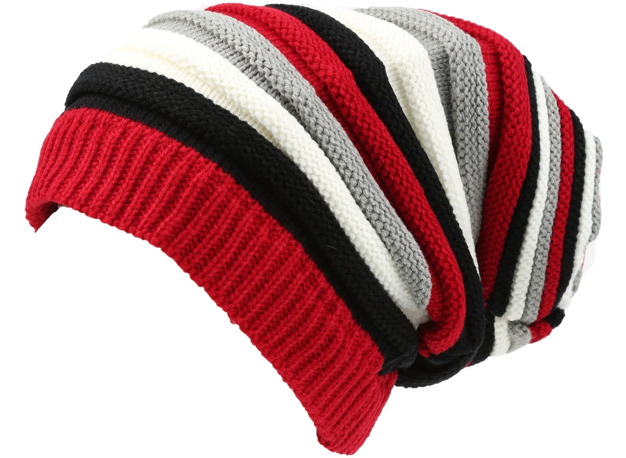 Sakkas Ceelo Long Tall Slouchy Unisex Striped Ribbed Kint Adjustable Beanie Hat