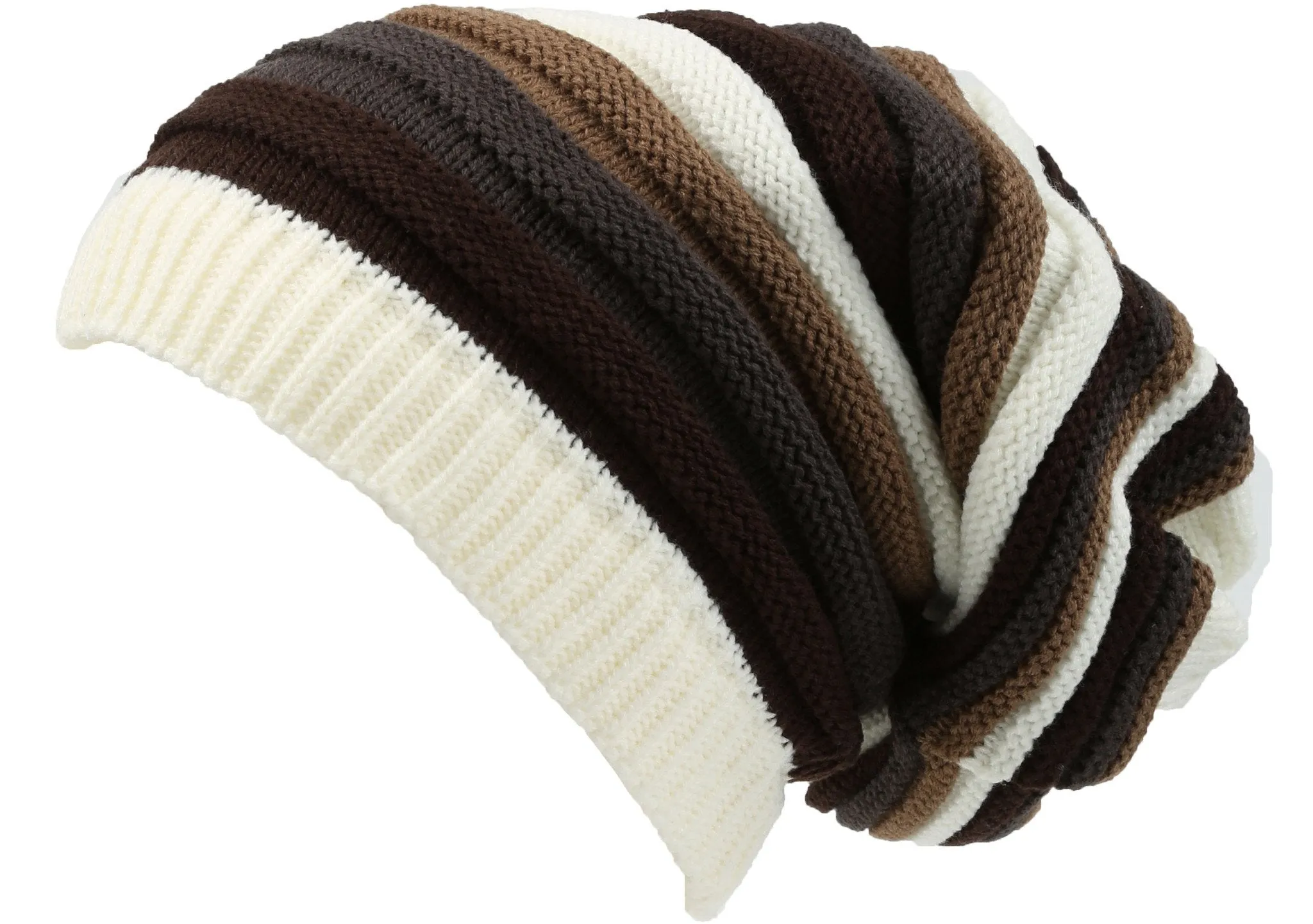 Sakkas Ceelo Long Tall Slouchy Unisex Striped Ribbed Kint Adjustable Beanie Hat