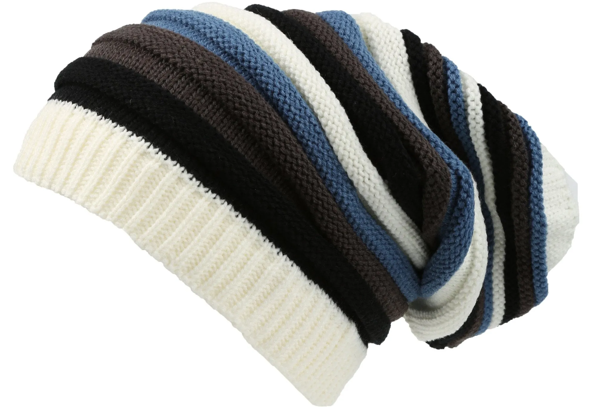 Sakkas Ceelo Long Tall Slouchy Unisex Striped Ribbed Kint Adjustable Beanie Hat