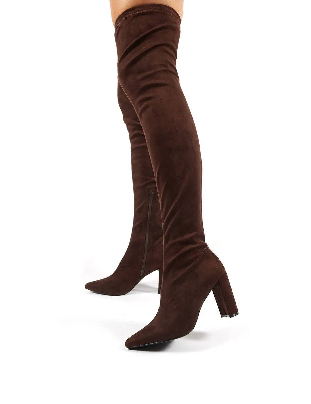 Scorch Chocolate Faux Suede Over the Knee Heeled Boots