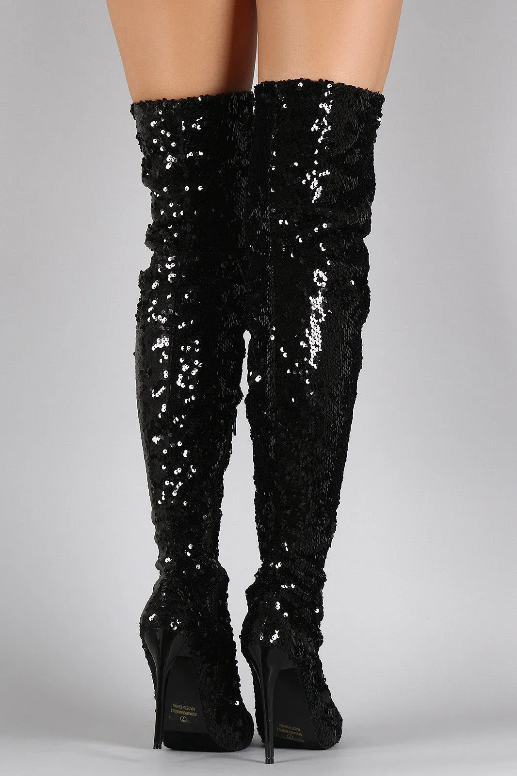 Sequin Pointy Toe Stiletto Over-The-Knee Boots