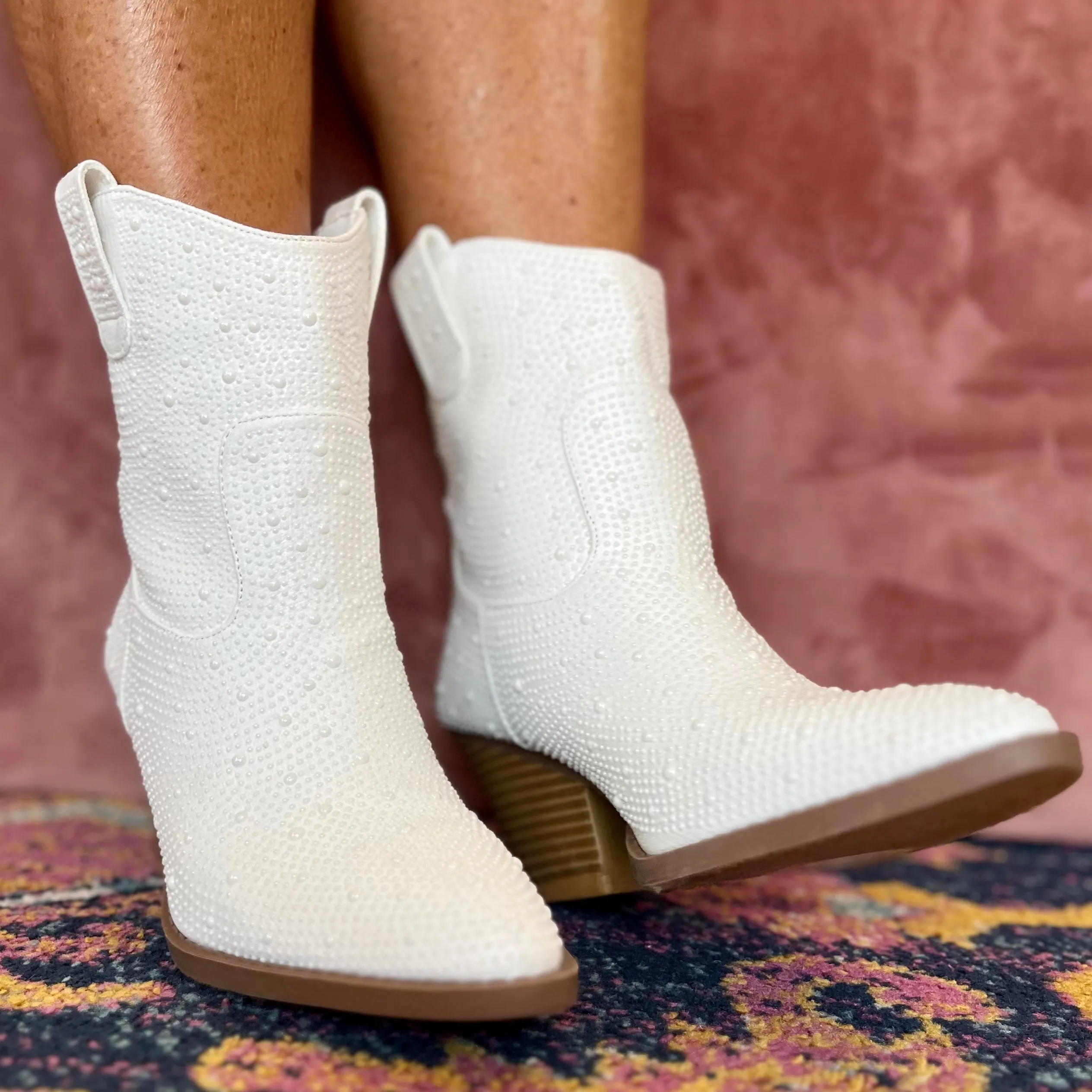 The Nashville Pearl Bedazzled Cowboy Ankle Booties