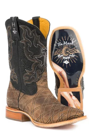 Tin Haul Mens Brown/Black Leather Whats Your Angle Cowboy Boots