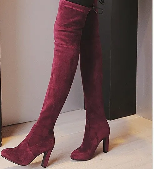 Trendy Faux Suede Slim Sexy Over The Knee  Boots